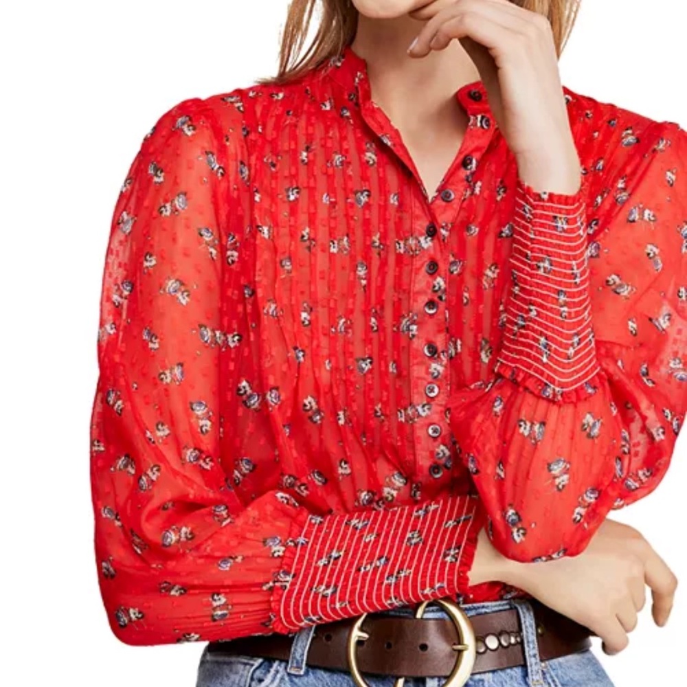 Free People Flowers in December Pintucked Blouse